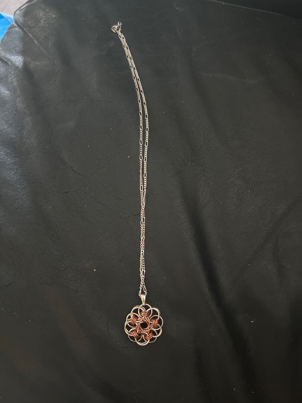 Handcrafted Mixed Metal Chainmaille Mandala Pendant on 925 Sterling Silver Figar